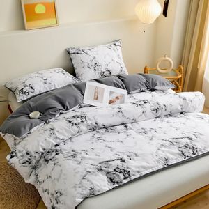 Bettwäsche-Set für Zuhause, weißes Marmormuster, Bettbezug, Kissenbezug, FR, King-Size-Bett, US-Zwilling, UK-Queen-Size-Bett, AU-Einzelbett, ohne Bettlaken 240329