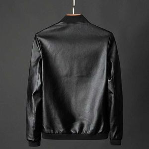 Couro masculino falso couro masculino gola de pé jacke couro motocicleta jaqueta menbomber casaco de couro tendência de moda personalizado roupas de inverno de couro 240330