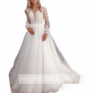 Boho Wedding Dr LG Sleeve Bride Dr Plus Size Robe de Mariee Lace Beading A Line Wedding Bridal Gown U4ej#