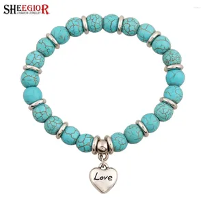 Braccialetti con ciondoli Perline blu per le donne Accessori Pendenti con cuore d'amore Braccialetti con turchesi Braccialetti da uomo Ornamenti di moda Regali di amicizia