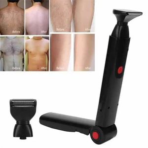 Electric Back Shaver 2 i 1 ansiktshårtrimmer Razor laddningsbart vikbart handtag bakre hårborttagning män kropp groomer 240314