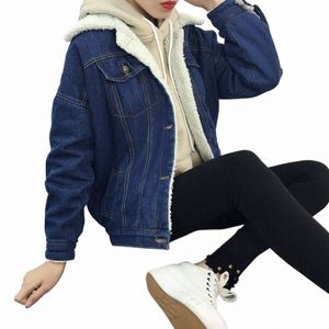 Autumn Winter Female Denim Basic Jackets 2022 Lambwool Women Warm Jeans Coat LG ärmar Jeans Coat Outwear Wide Denim Jacket 88bw#