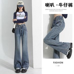Damen Jeans Y2K American Flared Pants Design Sense High-Waisted Slim Girl Denim Mopping Hose High Waisted
