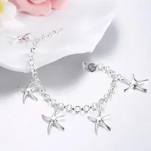 Charm Bracelets 925 Sterling Silver Five Starfish Pendant Bracelet For Woman Wedding Engagement Fashion Party Jewelry