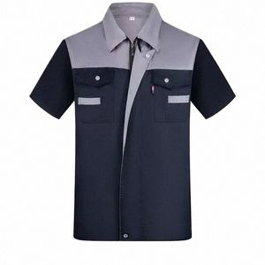 Camisa de oficina masculina uniforme manga curta zíper jaqueta de trabalho de fábrica mecânico reparação trabalhadores roupas traje de trabalho com bolso i94q #