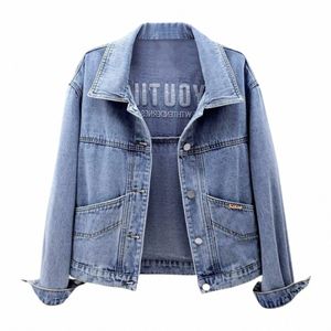 Turn-Down-Jacken Kragen Lose Denim Jacke Frauen Frühling und Herbst Einreiher Weibliche Outwear Lässige Jean Mäntel Jacken c9jy #