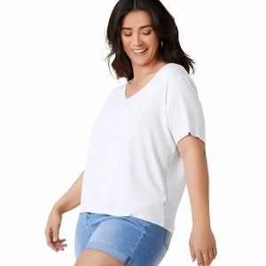 Plus Size V-Ausschnitt Kurzarm Sommer Casual Top Frauen Tropfen Schulter Lose Oversize Solid White Basic T-Shirt T-Shirt Große Größe 6XL e2OK #