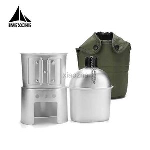 Camp Kitchen Outdoor-Kochgeschirr-Set, tragbares Aluminium-Militär-Kantinenbecher, Wasserkocher zum Wandern, Alkohol, Holzofen-Set, Campingausrüstung 240329