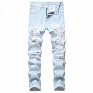 American Cat Whisker rozdarte dżinsy męskie noszenie Slim Fit Mały prosty rękaw Casual Dad Pants Autumn and Winter X5SV#