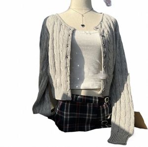 yaphleet Y2K Mädchen Vintage Twist Kurze Strickjacke Pullover 2024 Fi Damen Süße Weiche Cott Strickwaren für Frauen Elegantes Outfit 19mH#