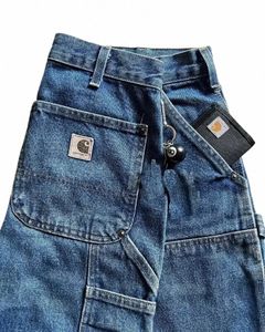 streetwear retro harajuku män kvinnor baggy jeans y2k byxor hip hop multi pocket blå slouchy gotisk hög midja breda benbyxor n1ab#
