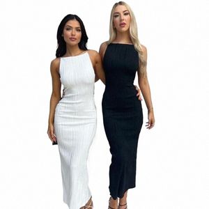 donne 2023 vestiti estivi filettati Slim sexy Lady Solid Midi Dres Fi Abiti Vacati femminile Robe 764 V4jj #