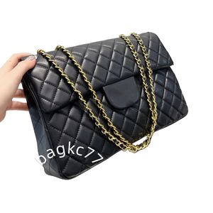 32x20CM Black Classic Quilted Vintage Flap Bag Real Leather Diamond Designer Shoulder Bag Gold Hardware Chain Large Capacity Womens Luxury C