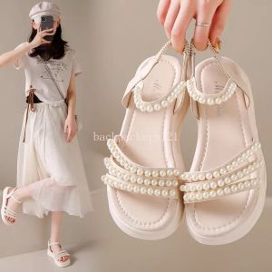 2024 Women Comfortable Outdoor Sandals Pearl Casual Broad Slippers Maternity Shoes Sandalias Mujer Round on Plus Size :35-40