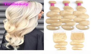 Malaysian 613 Blonde Body Wave Bundles With Lace Closure 4X4 With Baby Hair Extensions Bundles With Closures 828inch 613 Color9448981