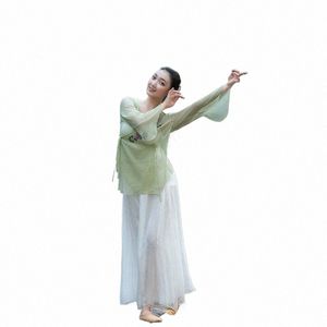 Estilo chinês Bordado Tops de Dança Clássica Prática de Dança Roupas Femininas Corpo Rima Roupas Corporais Professores Dança Natial f5tR #