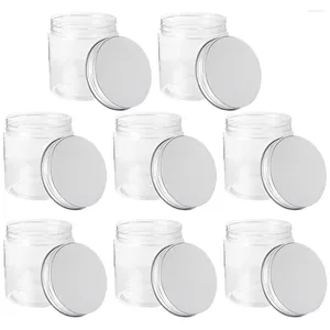 Garrafas de armazenamento 250ml Mini Transparente Prata Tampa de Alumínio Mason Jar Set Plástico Jam Honey Jars Selando Pequeno Minúsculo