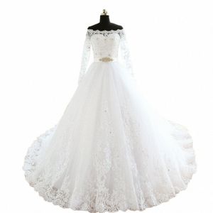 Vestido de novia império casamento dres capela trem lg manga fora do ombro personalizado barato noivas dr lg vestido de noiva b6cA #