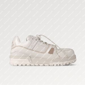 Взрывные новые женские кроссовки RUNWAY Trainer Maxi Sneaker 1ACNY1 Белая телячья кожа Технические шнурки стопор культовый модный тренд Домашние подписи винтажного баскетбола