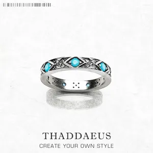Anéis de cluster anel azul ornamentos asiáticos estilo europeu fino jewerly para mulheres marca ethno presente em 925 prata esterlina