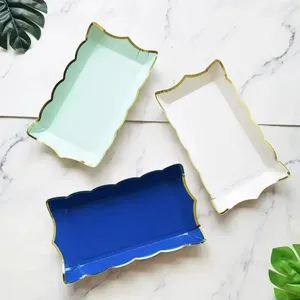 Disposable Dinnerware 4Pcs/Set Simple Design Paper Plate Delicate Craft Cake Fruit Easy-cleaning Rectangular