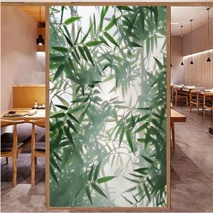 Fensteraufkleber, grüne Pflanze, Bambus-Sichtschutzfolie, statischer Aufkleber, Glas, klebstofffrei, Anti-UV-hitzebeständig, für Haushaltstür