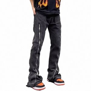 2023 Cyber ​​Y2K Streetwear Zipper Design Preto Queimado Calças Jeans Para Roupas Masculinas Reta Cott LG Calças Pantal Hombre 71rC #