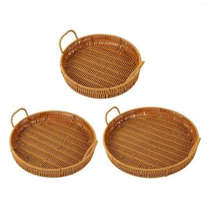 Tea Trays Woven Serving Tray Holder With Handles Pantry Organizer Imitation Rattan Decorative