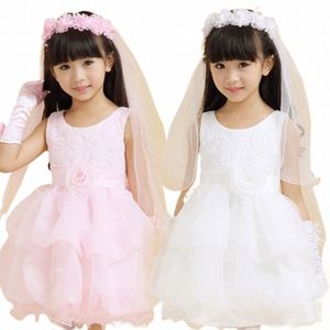 2023 White and Pink Fr Girl's Bridal Veil med Wreath Wedding Veil för flickor för bröllop Accores Drop Ship G4ck#