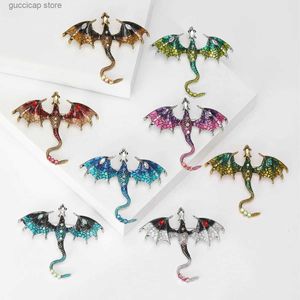 Pins Brooches Dmari Vintage Men Women Brooch Pin Enamel Big Dragon Badge 8-Color Delicate Lapel Pin Accessories For Suits Dresses Y240329