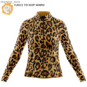 Giacche da ciclismo 2023 Maglie da ciclismo invernali da donna Maniche lunghe Giacche calde Maglie in pile termico Maglie da bici con stampa leopardata Mountain Road Bike Tops24329