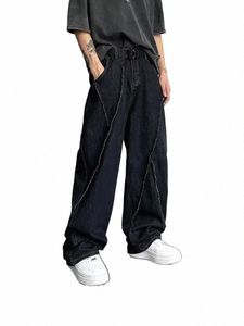 Hip Hop rozpraszane dżinsy Pantie Mężczyźni podarte patchwork dżinsowe spodnie Mężczyzna Oważna luźna swobodna japońska streetwear 5xl z9uw#