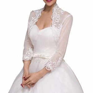 donne 3/4 maniche da sposa per giacca mantello ricamo floreale pizzo trim avvolgere scrollata di spalle bolero da sera mantella da sposa cardigan c2FO #