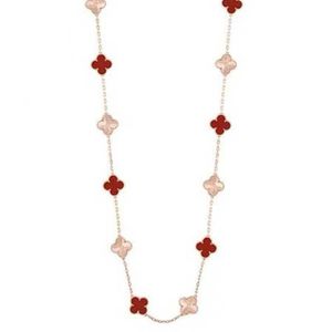 Marca de designer versão alta van van quatro colar de grama feminina feminina pingente de dupla face vermelho calcedonia 18k Chain de casaco de ouro rosa com logotipo ikt4