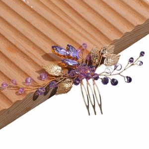 Purple Rhinestes Wedding Hair Combs with Crystal Bridal Hair Pieces lämnar bröllopshuvudstycken Hår Dr Accories Y9hn#