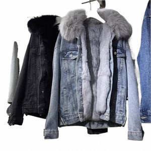 women Winter Warm Basic Coat Big Fur Collar Denim Jacket Female Cold Motorcycle Jackets Outerwear Fleece Thick Overcoat 2022 s39j#