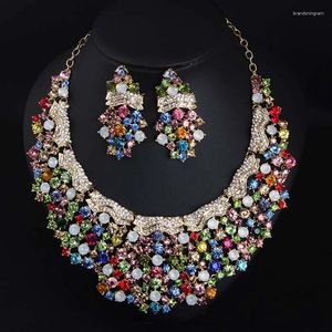 Collana Orecchini Set Dichiarazione Nigeriano Africano Dubai Girocollo in cristallo Multicolori Collare con strass Donna Gioielli da sposa Matrimonio