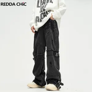 Мужские джинсы REDDACHIC, потертые брюки-карго с поясом, мужские лоскутные ретро черные рваные мешковатые широкие брюки, повседневные брюки в стиле гранж, уличная одежда Y2k