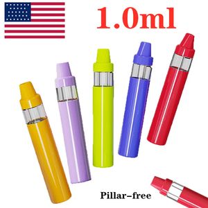 1ml şarj edilebilir tek kullanımlık vape kalem sütunsuz ABD stok e-sigara 350mAh Pil Boş Buharlaştırıcı Kalem Kartuşu OEM Mevcut 200pcs/Lot Mxied 5 Renk