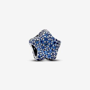 Bold Pave Star Charm Pandoras Стерлинговое серебро 925 Роскошный набор подвесок Изготовление браслетов Синие подвески из бисера Дизайнерское ожерелье Подвеска Оригинальная коробка ВЫСОКОЕ качество Оптовая продажа