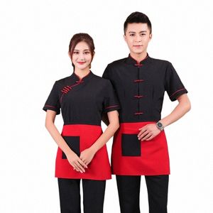 2024 Gratis fartyg Arbetskläder Retro Hotel Waiter Uniform Chinese Tradeitial Restaurant Workwear Cheap Tea House Uniforms Q9SF#