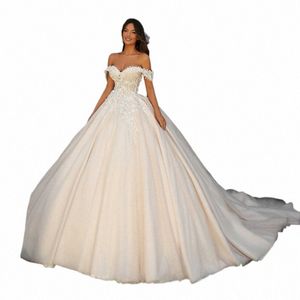 Amylvager Romantico Sweetheart Zipper Ball Gown Wedding Dr 2024 Perline di lusso Appliques al largo della spalla Princ Abito da sposa o5GA #