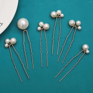 Hair Clips 6pcs Bride Pearl Hairpin Wedding Accessories Golden Alloy U-shaped Clip Beauty Lady Engagement Headpiece Retro Jewelry