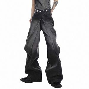 y2k High Street Denim Pants Men Distred Wed Baggy Straight Jeans Hip Hop Male Fi High Waist Wide Leg Trousers Spring k359#