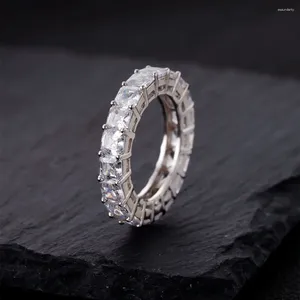 Cluster Rings S925 Silver Square Women Vintage 4mm Row Diamond Ring Female Shiny 5A Zircon Advanced Design Luxury Jewel Girl Holiday