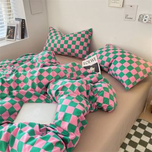 Conjuntos de cama Conjunto de luxo xadrez capa de edredão euro roupa de cama lençol fronha twin tamanho quarto de alta qualidade casa têxtil 22091288j