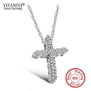 Yhamni Luxury Original 925 Sterling Silver Cross Pendant Necklace Princess Luxury Diamond Necklace Ladies and Women n1248g