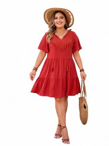 Viscose Ruffle Sleeve Plus Size Fi Summer Dres V-Neck Tassels Solid Hot Sale Robe Casual Party Elegant Dres for Women X23s#