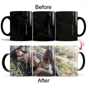 Tazze Anime Girl Collant nero Tazza per scolorimento Tazza che cambia colore 11 once Caffè in ceramica Tè Latte Regalo per uomo o ragazzo