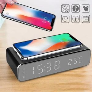 Table Clocks LED Clock Smart Digital Alarm Wireless Charger Electronic Desktop Display Time Home Accessories